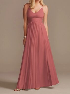 Mauve V-Neck Bridesmaid Dress with Ruched Waist